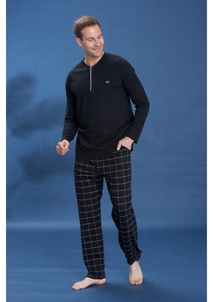 Erkek Penye Süprem Genç Önü Patlı Pijama Takımı | Siyah 2147