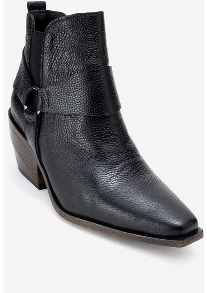 Kadın Sivri Burun Western Kısa Topuklu Bilek Bot Gerçek Deri Zy 1563 Siyah modelleri