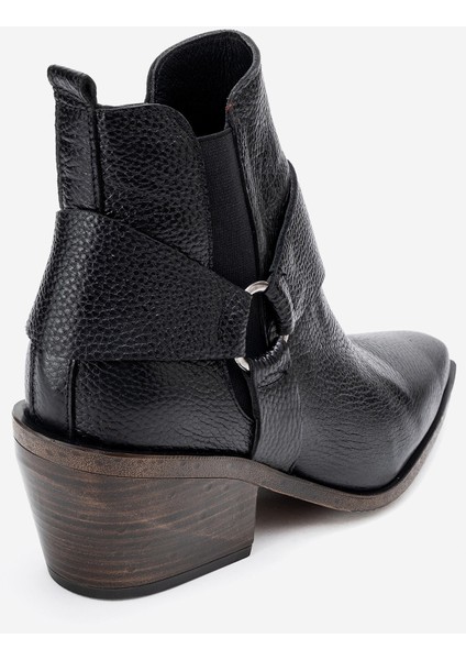 Kadın Sivri Burun Western Kısa Topuklu Bilek Bot Gerçek Deri Zy 1563 Siyah fırsatları