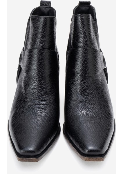 Kadın Sivri Burun Western Kısa Topuklu Bilek Bot Gerçek Deri Zy 1563 Siyah indirimleri