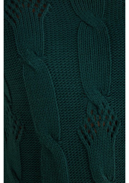 Kadın Regular Fit Klasik Kesim Yarım Balıkçı Yaka Örgü Desenli Yeşil Kazak indirimleri