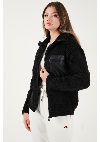 Regular Fit Klasik Yaka Göğüs Cep Detaylı Peluş Hırka Polar Bayan Polar 5866437