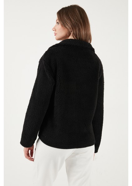 Regular Fit Klasik Yaka Göğüs Cep Detaylı Peluş Hırka Polar Bayan Polar 5866437