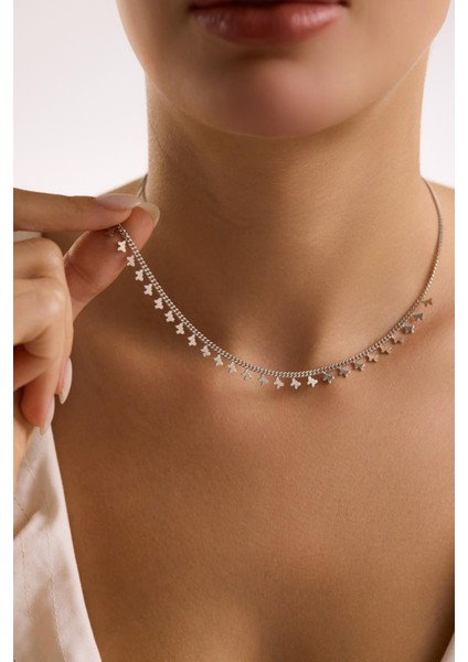 925 Ayar Gümüş Rodyum Kaplama Gurmet Zircirli Minimal Kelebek Model Kolye