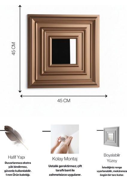 Bronz 45X45 cm Dekoratif Duvar Paneli – 6’lı Set