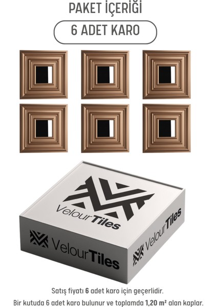 Bronz 45X45 cm Dekoratif Duvar Paneli – 6’lı Set