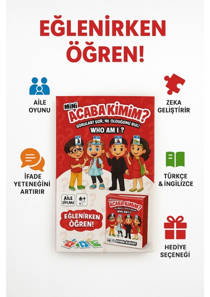 Mini Acaba Kimim? Aile Oyunu – Türkçe Ingilizce Zeka ve Ifade Geliştiren Kartlı Eğlence Seti fiyatları