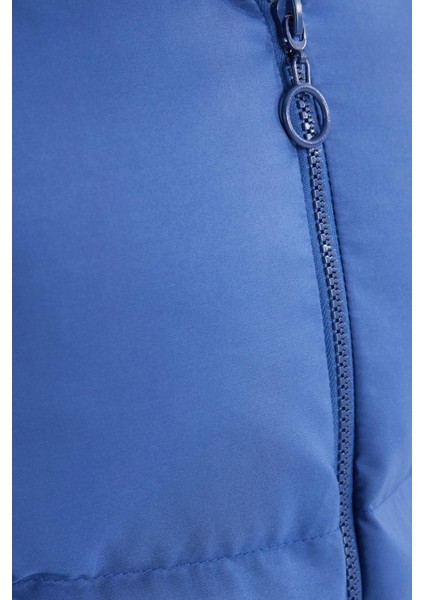 Kadın Regular Fit Klasik Kesim Kapüşonlu Şişme Indigo Mont