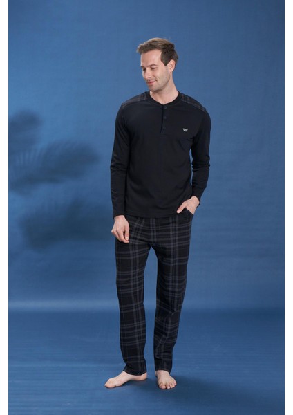 Erkek Penye Süprem Battal Önü Patlı Pijama Takımı | Siyah 2152 fiyatları