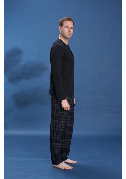 Erkek Penye Süprem Battal Önü Patlı Pijama Takımı | Siyah 2152 modelleri