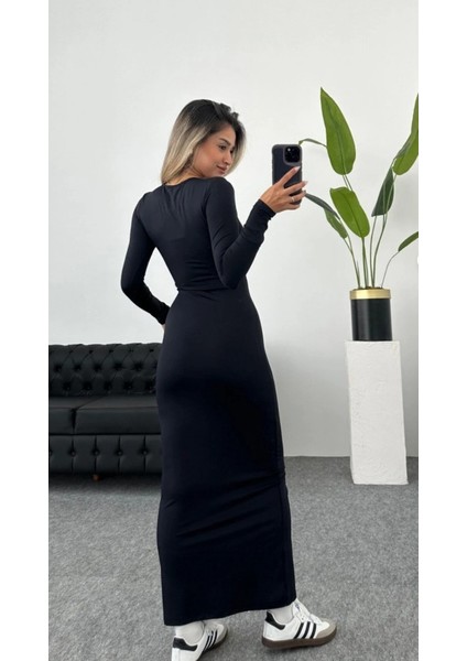 Kadın Siyah Hailey Uzun Kollu Midi Elbise ABGYM0812 modelleri