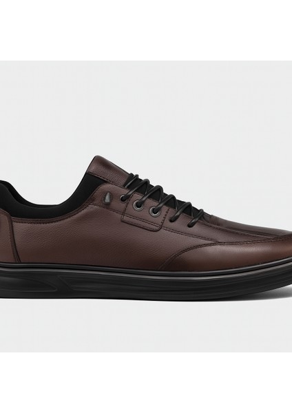 GR0406 Hakiki Deri Akıllı Bağcık Bilekten Streçli Yüksek Taban Ortopedik Koyu Kahve Erkek Ayakkabı