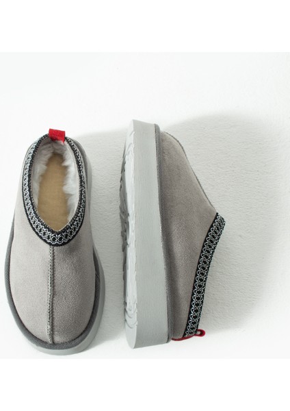 Süet Içi Kürklü Düz Taban Sabo Kışlık Kadın Terlik