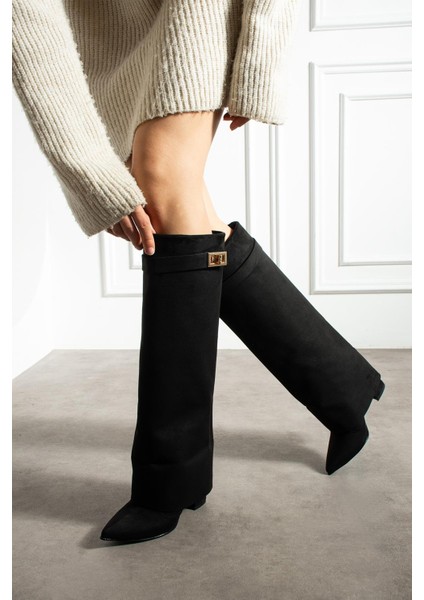 Saix Kadın Çizme Kalın Topuku Yandan Geçmeli Tokalı Siyah Süet fiyatları
