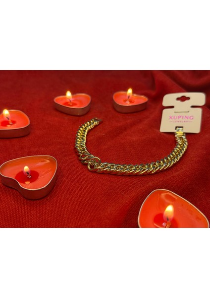 14 Ayar Altın Kaplama Renginde Ayarlanabilir Sık Zincir Ince Model Bileklik