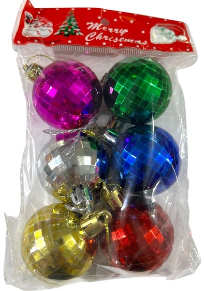 Yılbaşı Süsleri 6 Lı Set Renkli Parlak Toplar 3,5 cm Ağaç Süsü