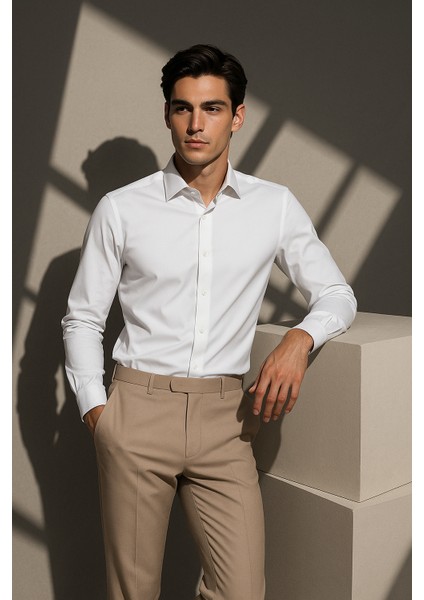 Erkek Beyaz Su ve Leke Itici Nanocare Pamuk Saten Ütü Istemeyen Slim Fit Casual Gömlek modelleri