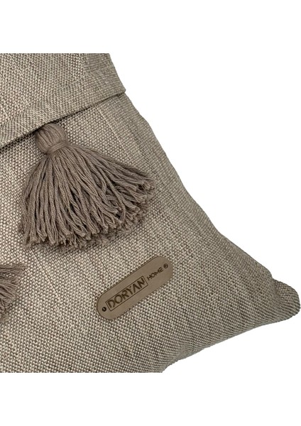 Bohem Hustler - Soğuk Vizon Keten Dokulu Püskül Detaylı Dikdörtgen Kırlent Kılıfı 60X35CM fırsatları