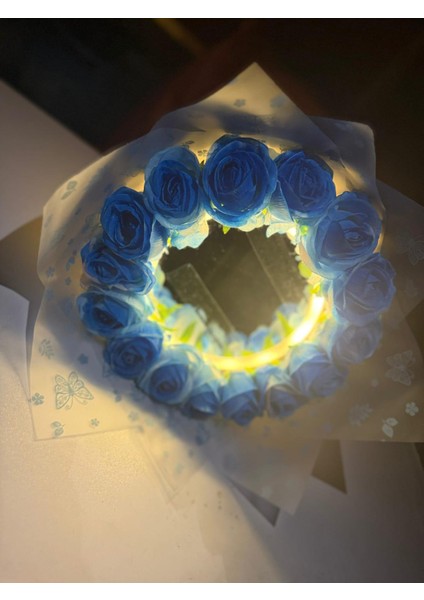 LED Li Aynalı Buket Bu Senin Çiçeğin Aynadaki Benim Çiçeğim Yazılı