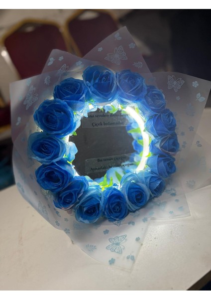 LED Li Aynalı Buket Bu Senin Çiçeğin Aynadaki Benim Çiçeğim Yazılı