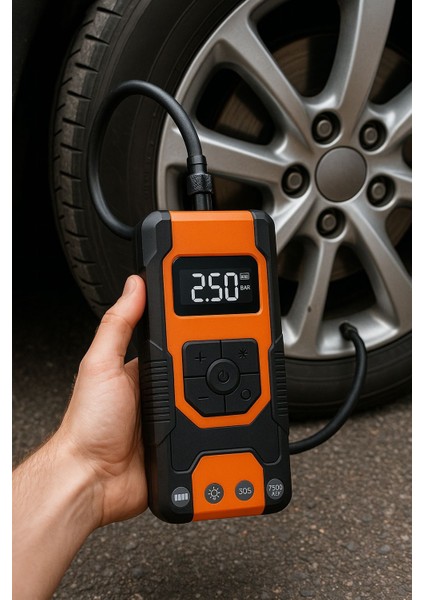 Yeni Model 7500 Mah Şarjlı Hava Pompası Araç Lastik, Bisiklet, Top Şişirme Oto Hava Kompresörü fiyatları