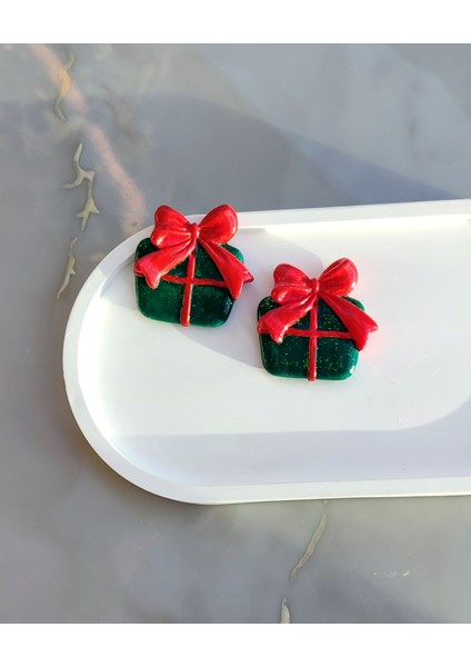 El Yapımı Christmas Gift Box Yılbaşı Yeşil Kutu Küpe - Şık, Hediyelik, Yılbaşı, Yeniyıl fırsatları
