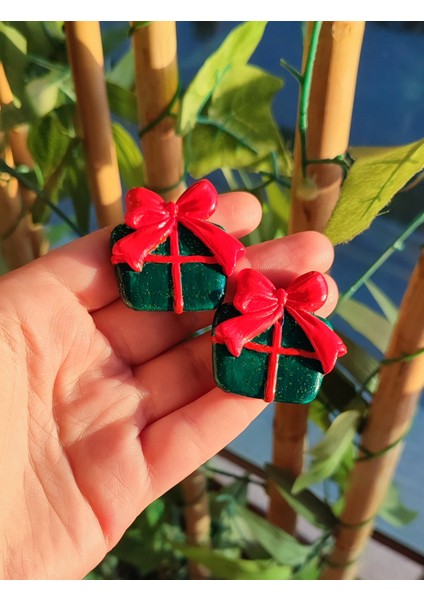 El Yapımı Christmas Gift Box Yılbaşı Yeşil Kutu Küpe - Şık, Hediyelik, Yılbaşı, Yeniyıl indirimleri