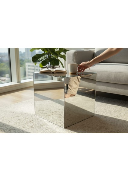 Modern Ayna Efektli Paslanmaz Çelik Küp Sehpa – El Yapımı Lüks Yan Sehpa (31X31 Cm) modelleri