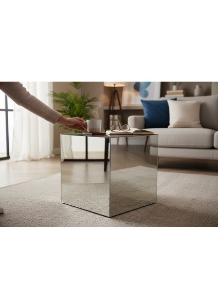Modern Ayna Efektli Paslanmaz Çelik Küp Sehpa – El Yapımı Lüks Yan Sehpa (31X31 Cm) fırsatları