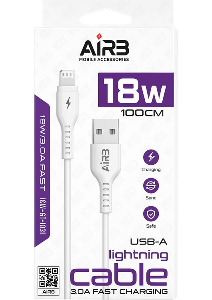 18W 3.0A Hızlı Şarj Usb-A To Lightning Uyumlu Kablo 1 Metre – Dayanıklı ve Güvenli