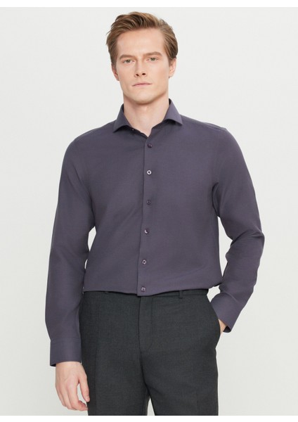 Tailored Fit Italyan Yaka Antrasit Erkek Gömlek ACE020261606_ATR