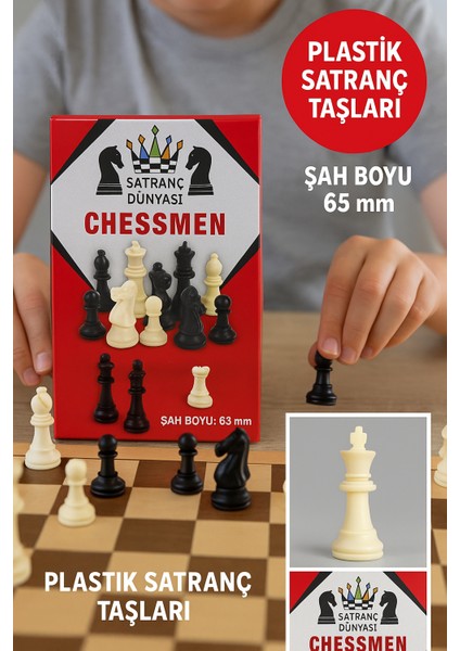 Satranç Dünyası 32 Parça Plastik Satranç Taşı Seti – Dayanıklı, 65 mm Şah Boyu, Tam Takım