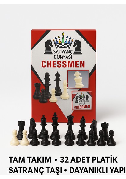 Satranç Dünyası 32 Parça Plastik Satranç Taşı Seti – Dayanıklı, 65 mm Şah Boyu, Tam Takım fiyatları