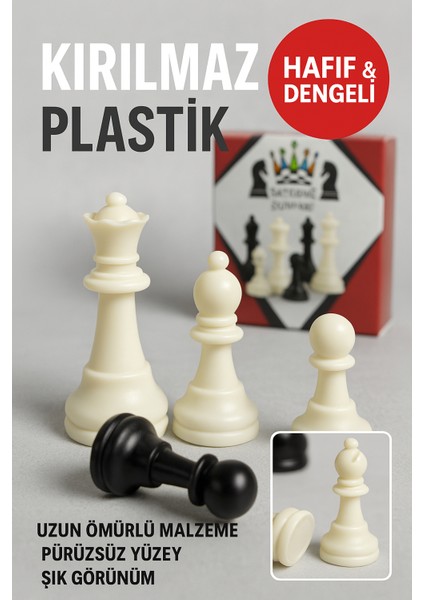 Satranç Dünyası 32 Parça Plastik Satranç Taşı Seti – Dayanıklı, 65 mm Şah Boyu, Tam Takım fırsatları