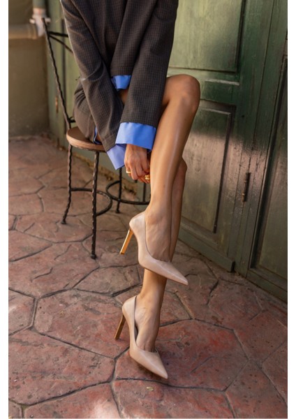 Moli Kadın Bej Topuklu Stıletto Galvaniz Ökçe Topuklu Ayakkabi