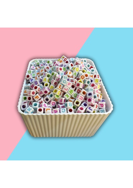 Harf Boncuk Küp Şekilli Beyaz Üzeri Renkli Takı Yapım Boncuğu - MCHS21-1 fiyatları