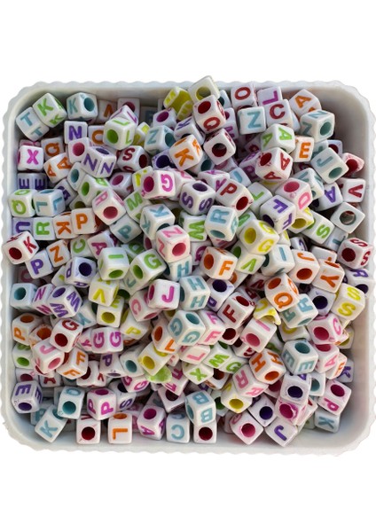 Harf Boncuk Küp Şekilli Beyaz Üzeri Renkli Takı Yapım Boncuğu - MCHS21-1 fırsatları