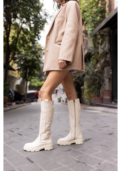 Raymom Kadin Siyah Gercek Deri Fermuarli Çizme