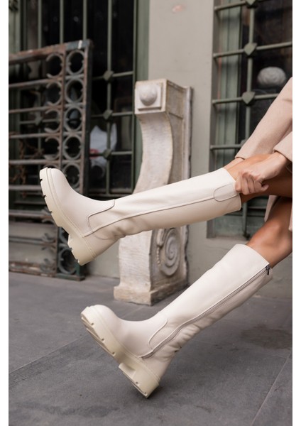 Raymom Kadin Siyah Gercek Deri Fermuarli Çizme