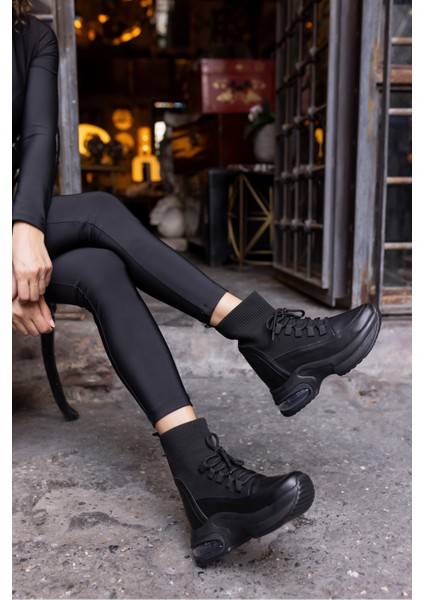 Jazu Kadın Siyah Trıko Detay Dolgu Topuklu Bot indirimleri