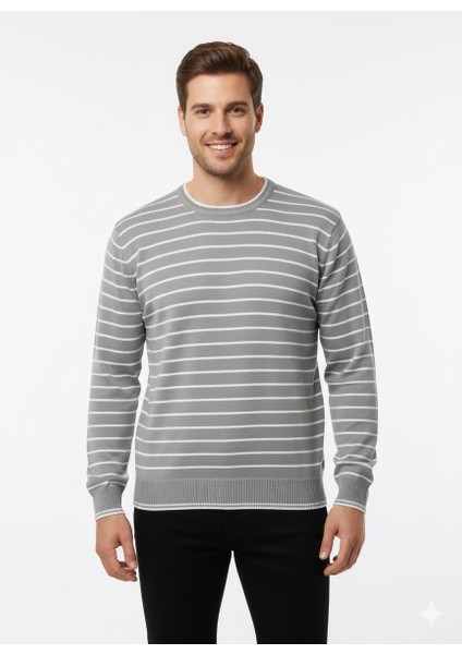 Erkek Çizgili Bisiklet Yaka Kazak 711