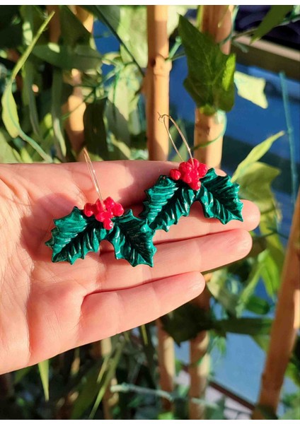 El Yapımı Kokina Yılbaşı Çiçeği Yeşil Tasarım Küpe - Şık ve Gösterişli, Yılbaşı, Hediye fiyatları