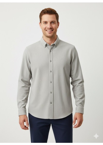 Erkek Örme Fitilli Slimfit Gömlek