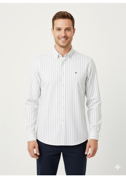 Erkek Örme Çizgili Uzun Kol Gömlek
