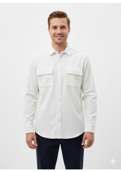 Erkek Örme Çizgili Uzun Kol Gömlek