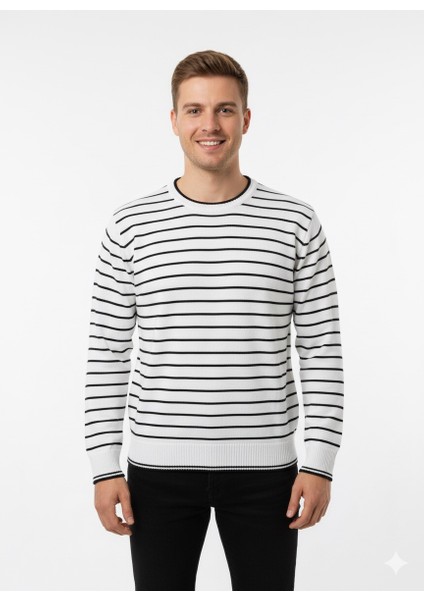 Erkek Çizgili Bisiklet Yaka Kazak 711