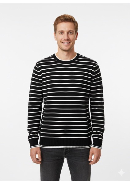 Erkek Çizgili Bisiklet Yaka Kazak 711