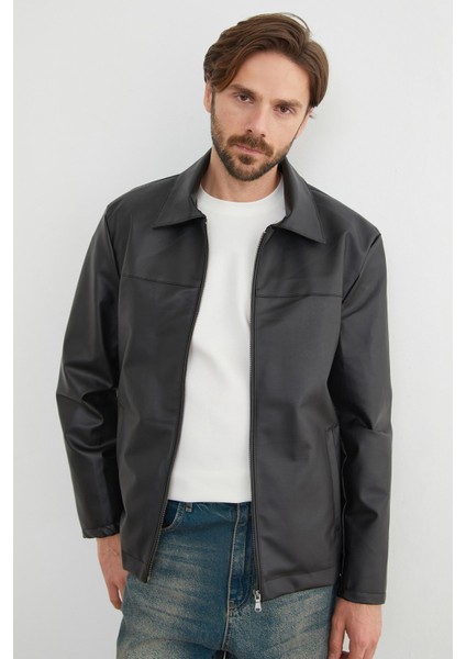 Gömlek Yaka Içi Peluş Astar Suni Deri Ceket modelleri