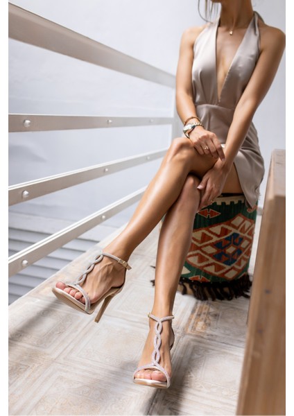 Dota Kadın Gumus Taşli Topuklu Abiye Sandalet