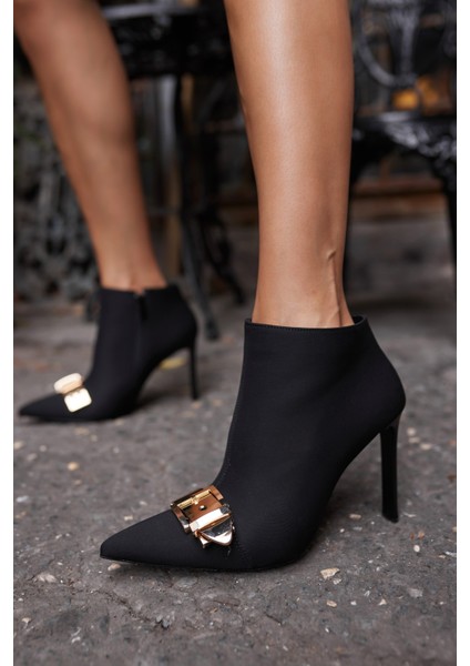 Morty Kadın Siyah Gold Aksesuar Detay Topuklu Bootie modelleri